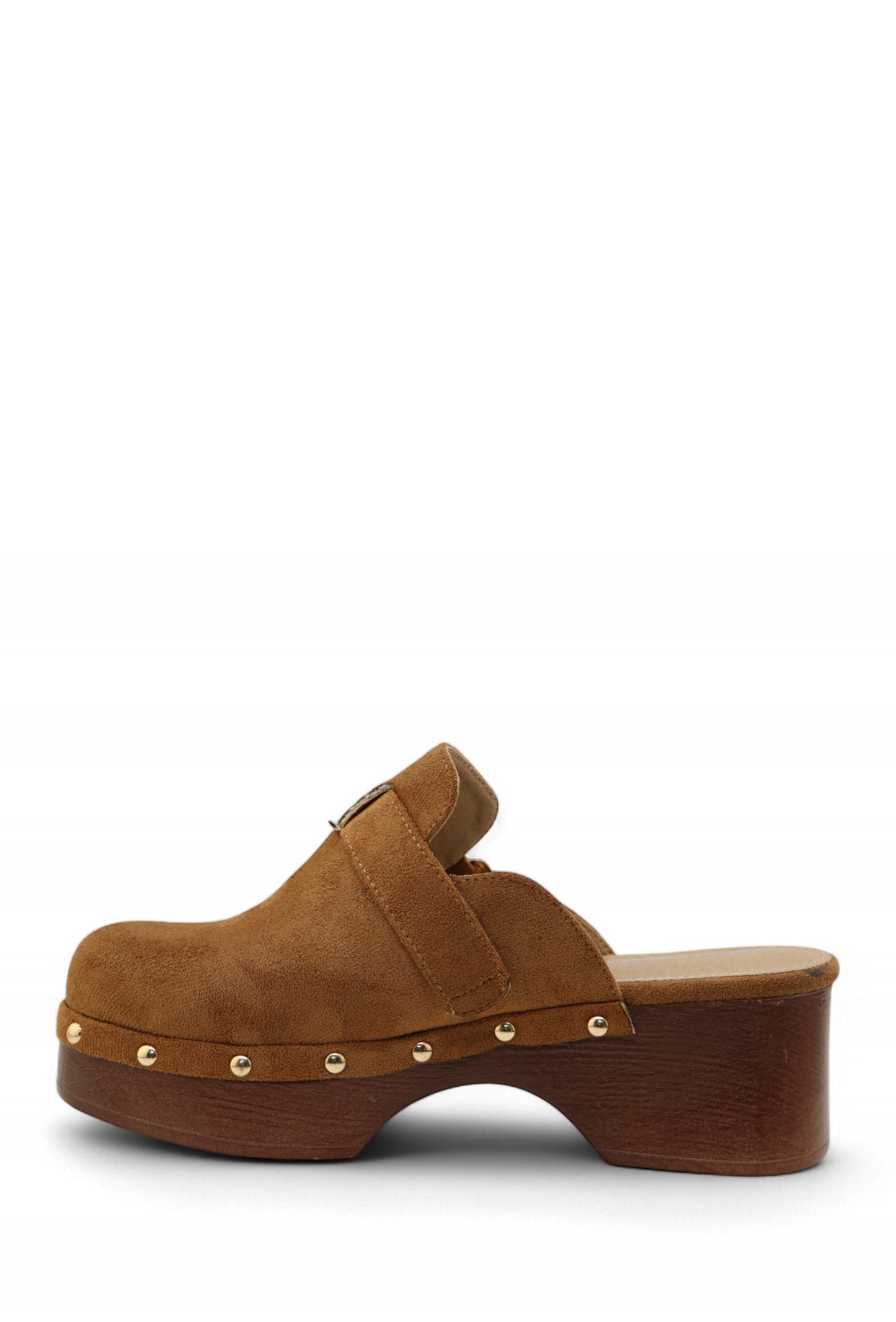 Sabots Suédine Camel à Plateforme Effet Bois Cloutée avec Boucle Métal