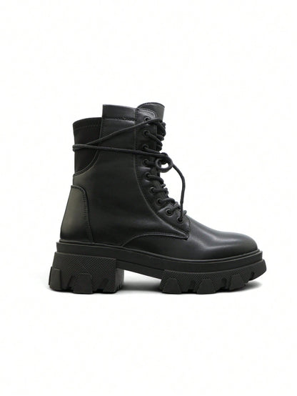 Bottes de cheville à lacets unisexes rétro avec semelle épaisse, convenant pour l'extérieur, les voyages, les festivals, l'automne/l'hiver