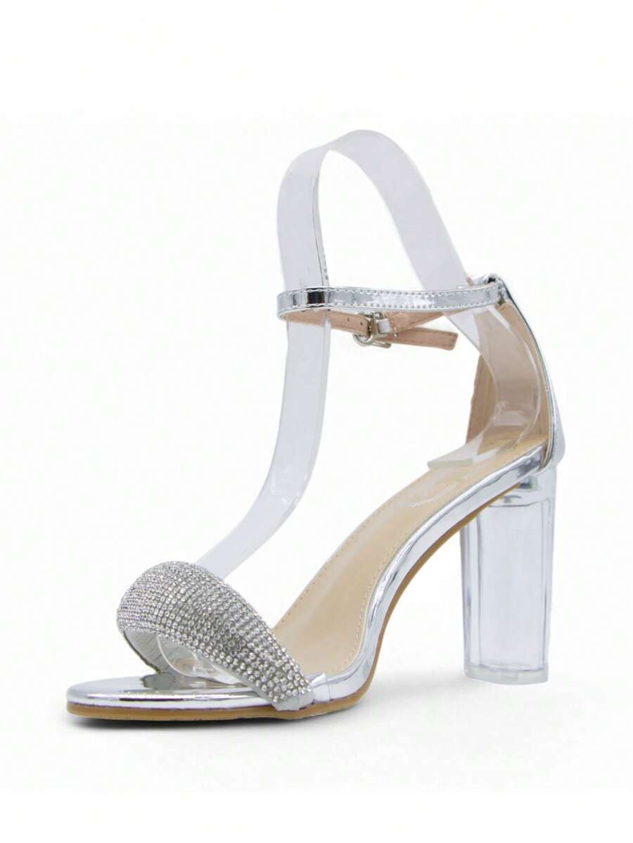 Chaussures femme à talon compensé transparent avec boucle réglable, design confortable