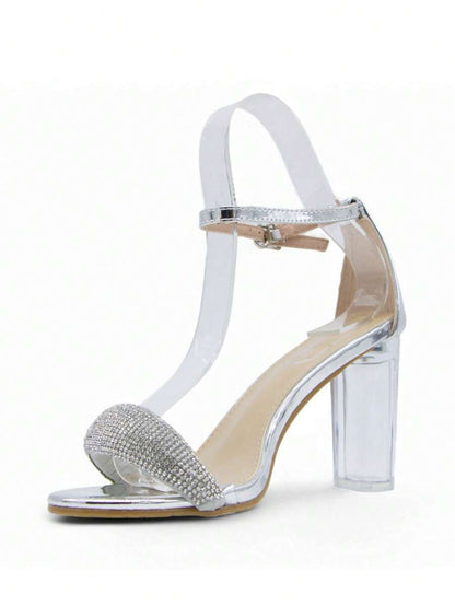 Chaussures femme à talon compensé transparent avec boucle réglable, design confortable