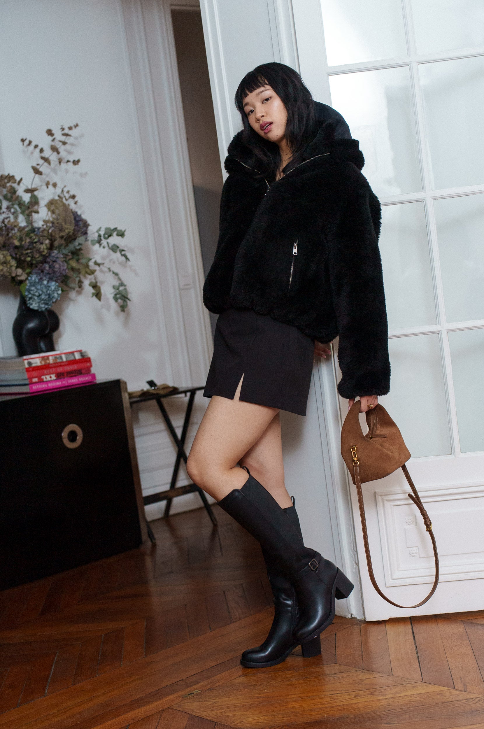 Bottes hautes talons carrés à boucles