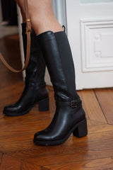 Bottes hautes talons carrés à boucles