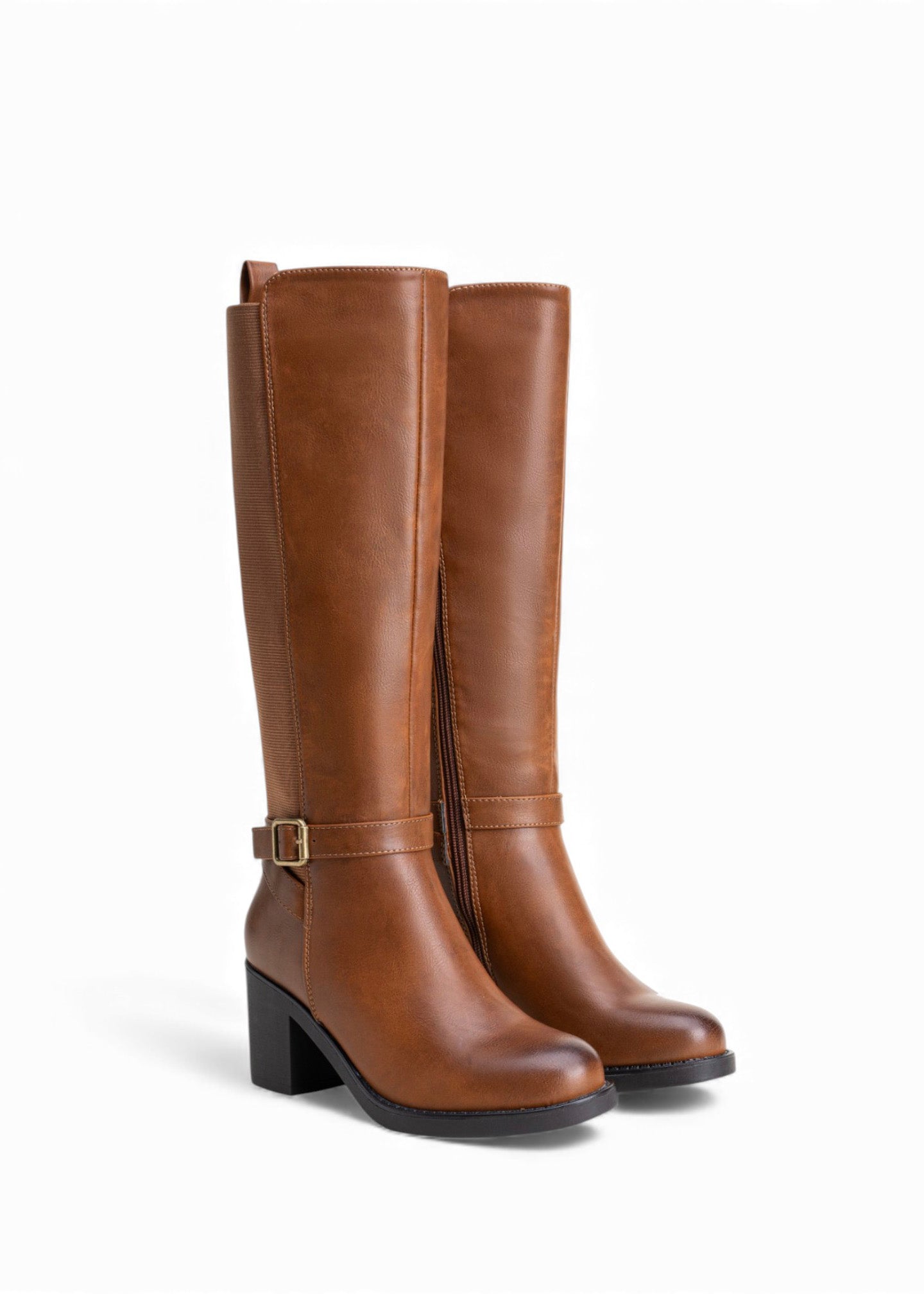 Bottes hautes talons carrés à boucles