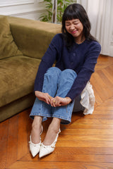 Escarpins Slingback vernis plissés à brides croisées