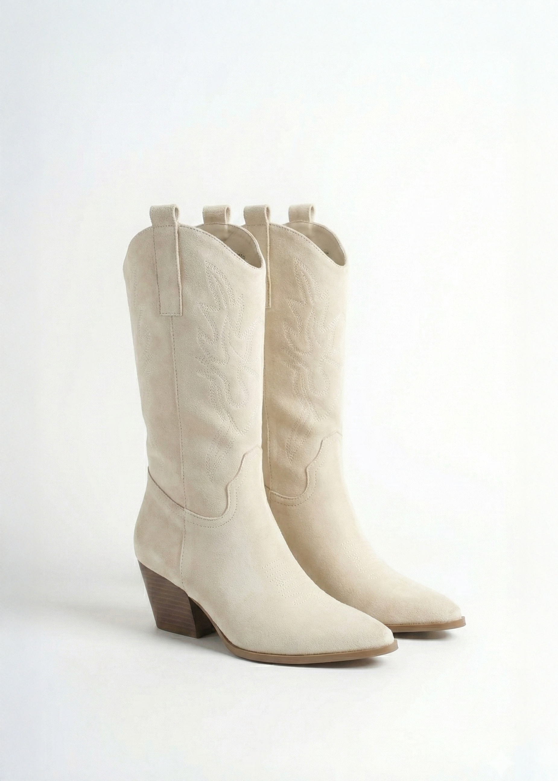 Santiags mi-hautes suédine talons blocs à broderies