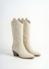 Santiags mi-hautes suédine talons blocs à broderies