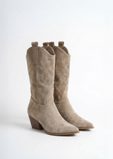 Santiags mi-hautes suédine talons blocs à broderies