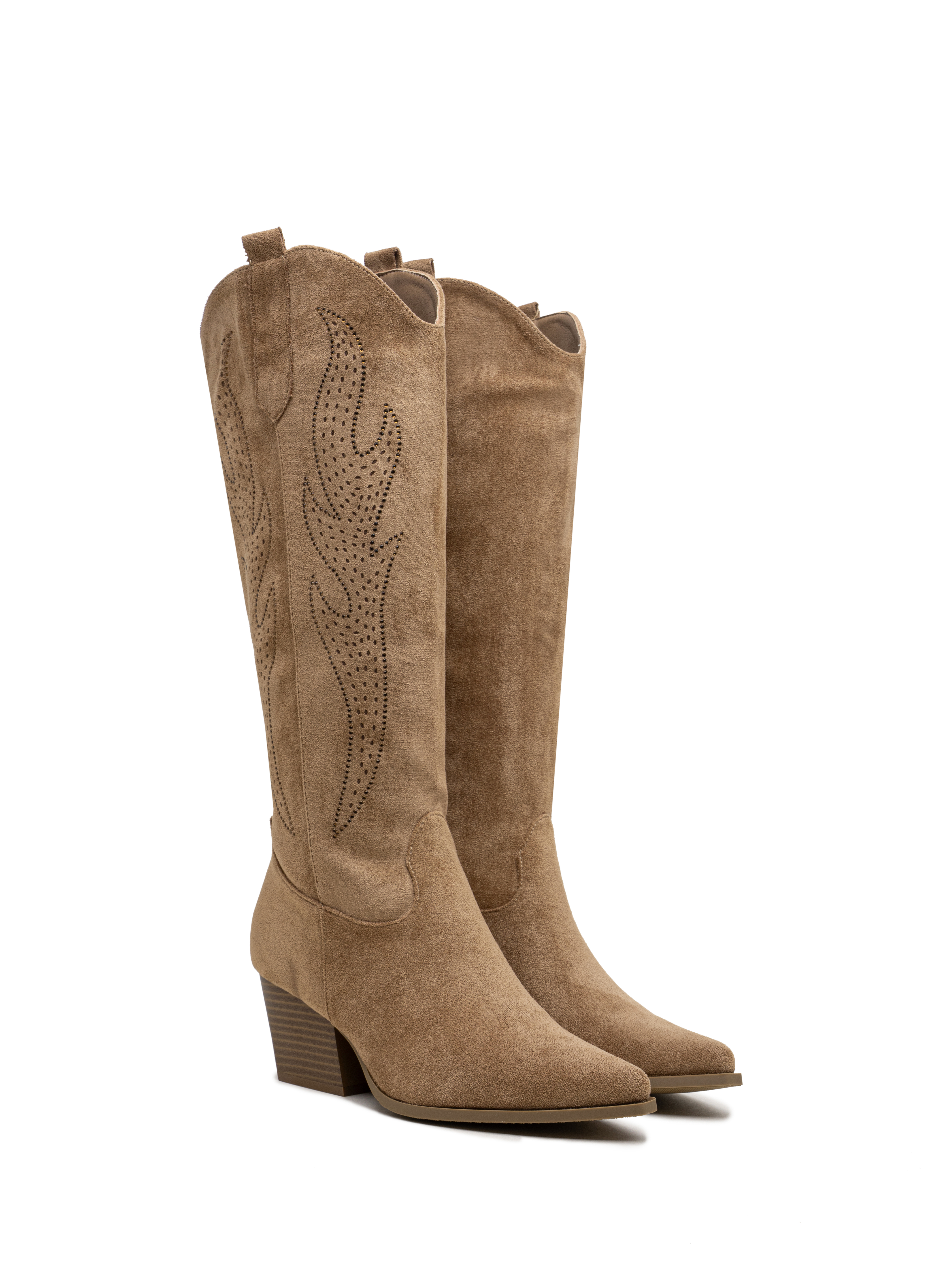 Santiags hautes suédine daim talons blocs à strass