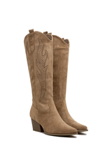 Santiags hautes suédine daim talons blocs à strass