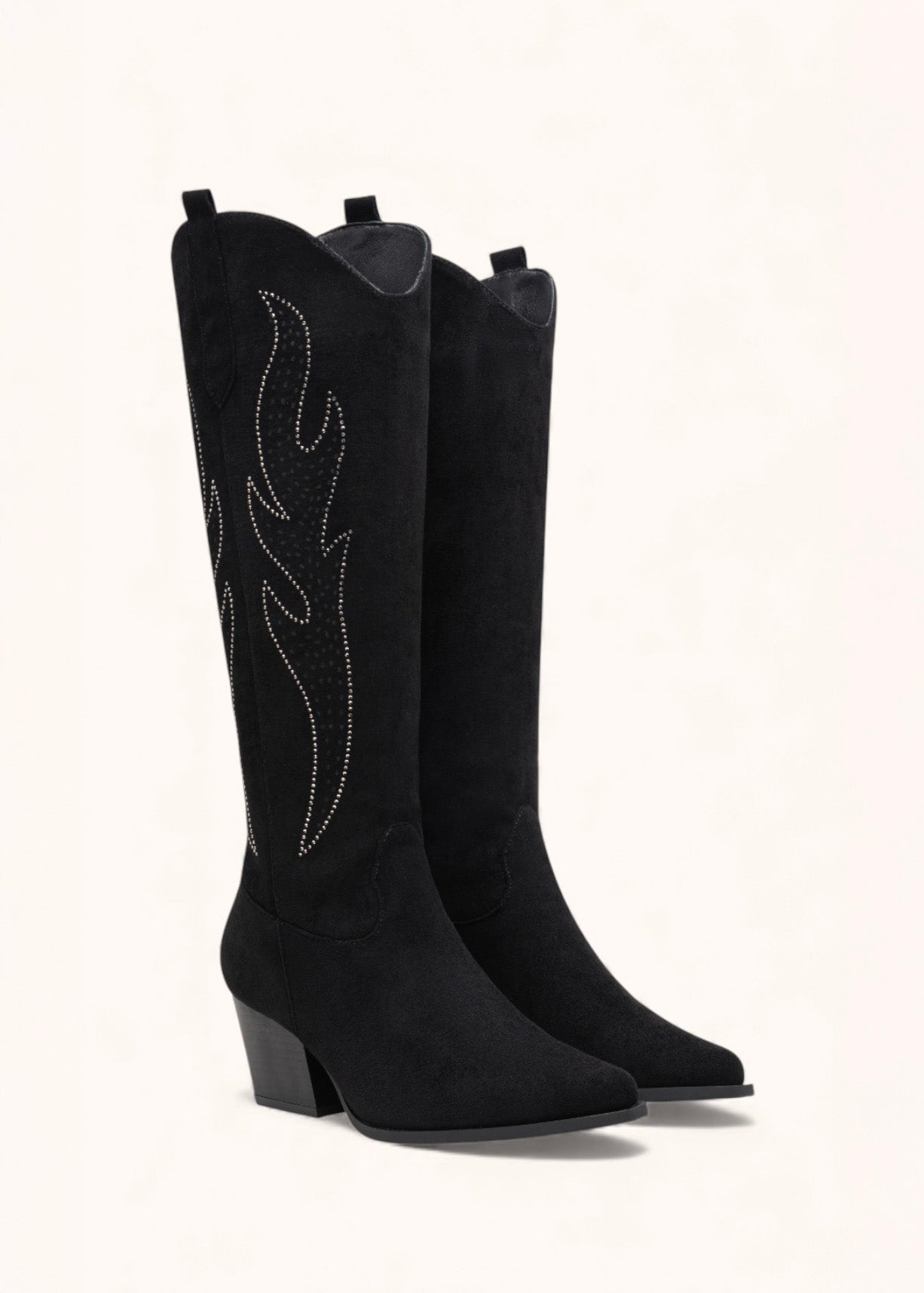 Santiags hautes suédine daim talons blocs à strass