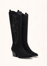 Santiags hautes suédine daim talons blocs à strass