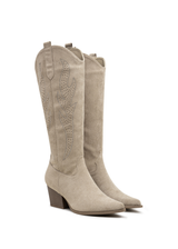 Santiags hautes suédine daim talons blocs à strass