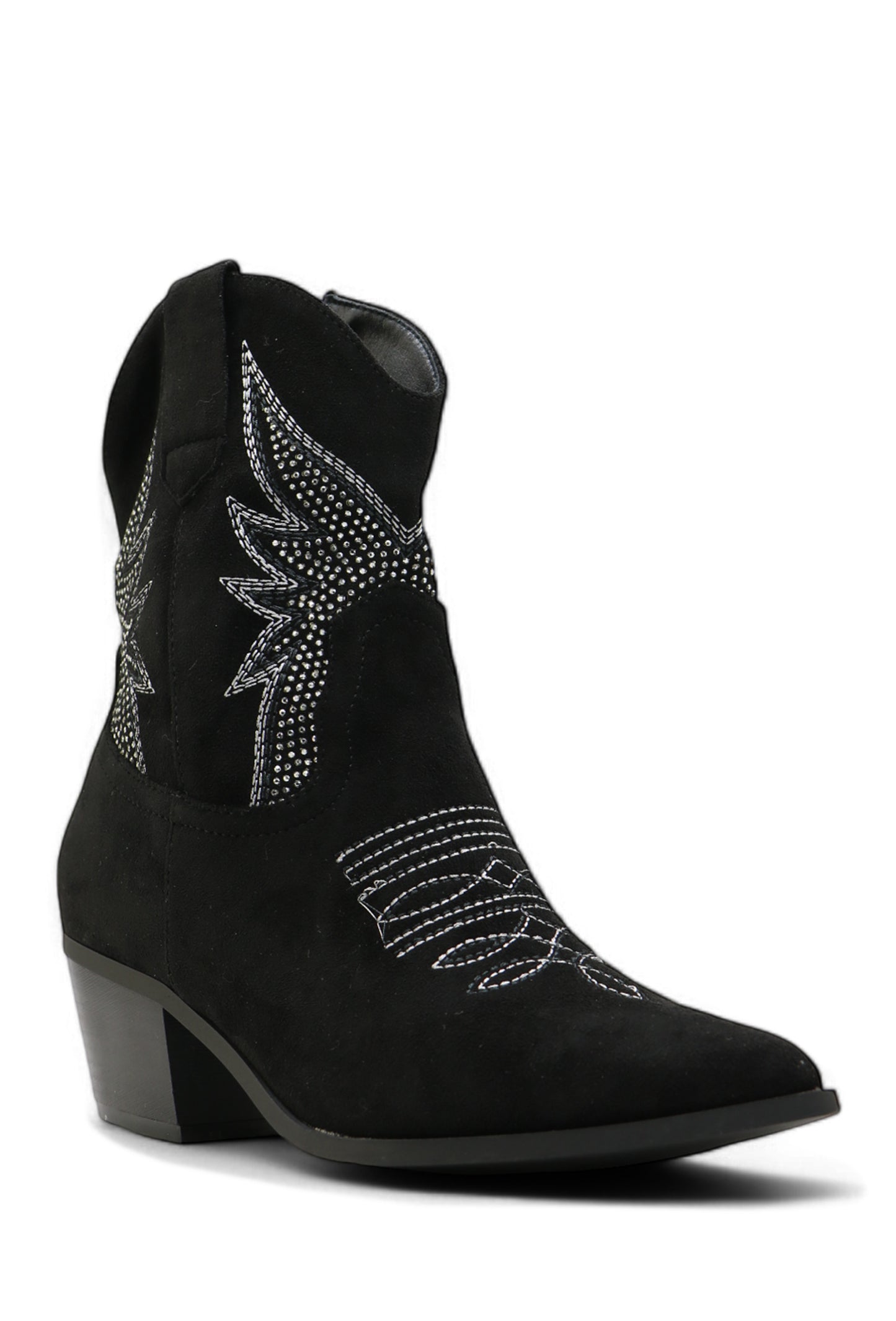 Bottines Santiag Style Western Cowboy Taupe à Strass, Talon Bas - Sélection Halloween