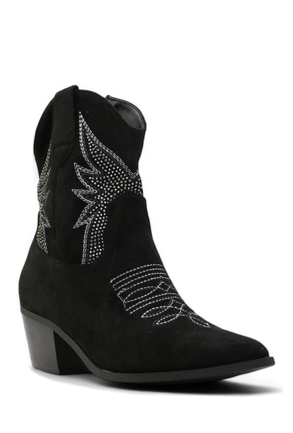 Bottines Santiag Style Western Cowboy Taupe à Strass, Talon Bas - Sélection Halloween