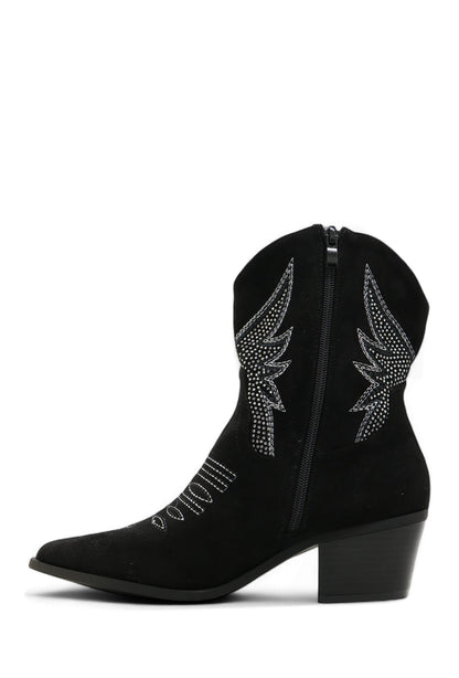 Bottines Santiag Style Western Cowboy Taupe à Strass, Talon Bas - Sélection Halloween