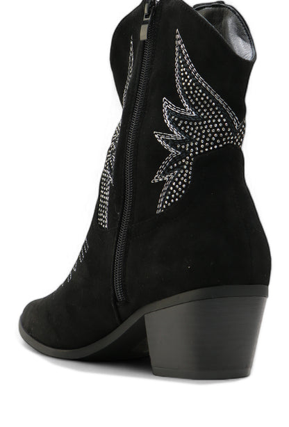 Bottines Santiag Style Western Cowboy Taupe à Strass, Talon Bas - Sélection Halloween