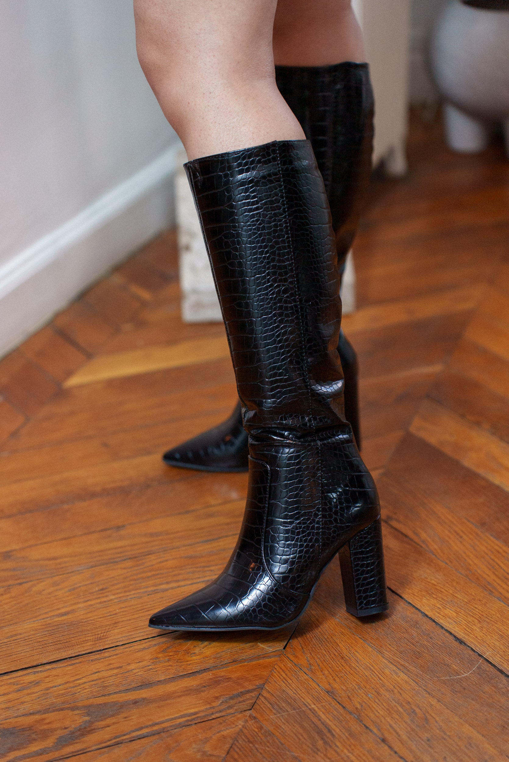 Bottes hautes vernis embossés Croco