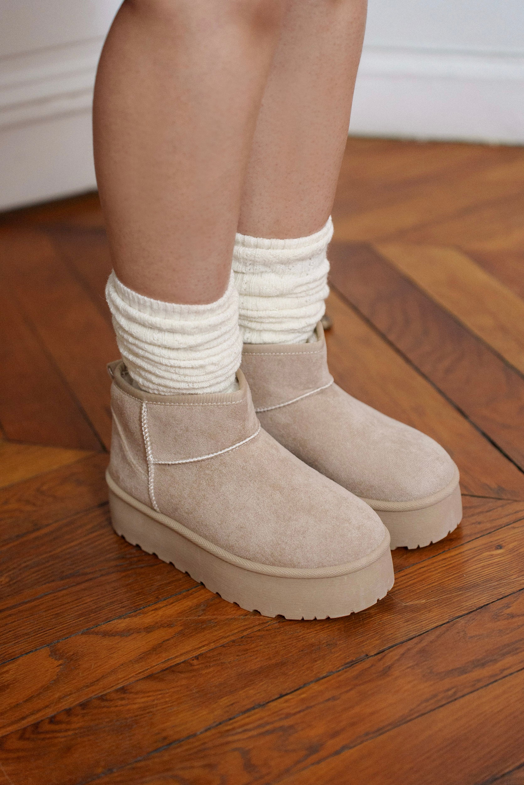 Bottes en suédine daim fourrés à plateformes épaisses