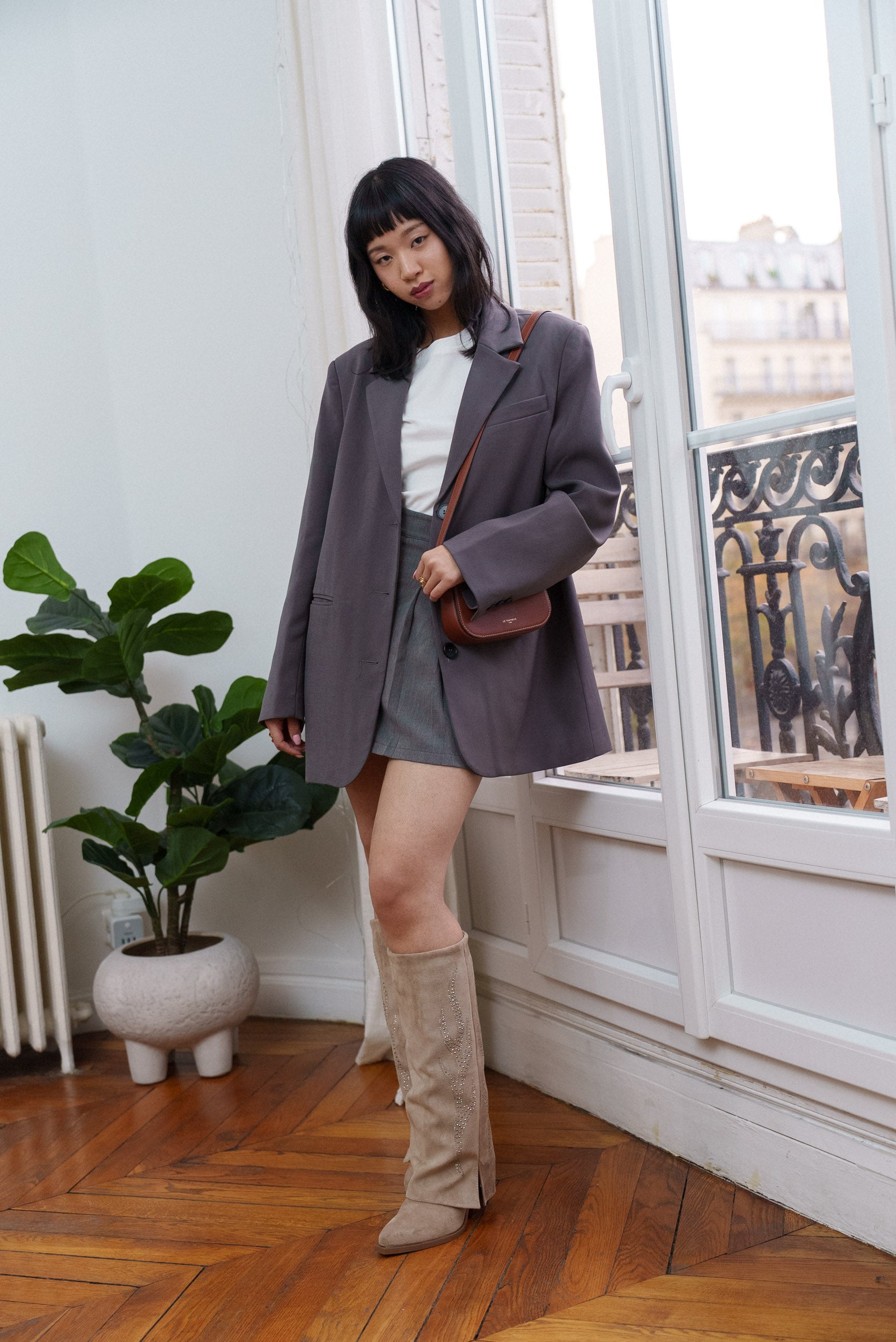 Bottes hautes en daim suédine à strass