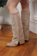 Bottes hautes en daim suédine à strass