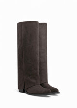 Bottes hautes en daim suédine à strass