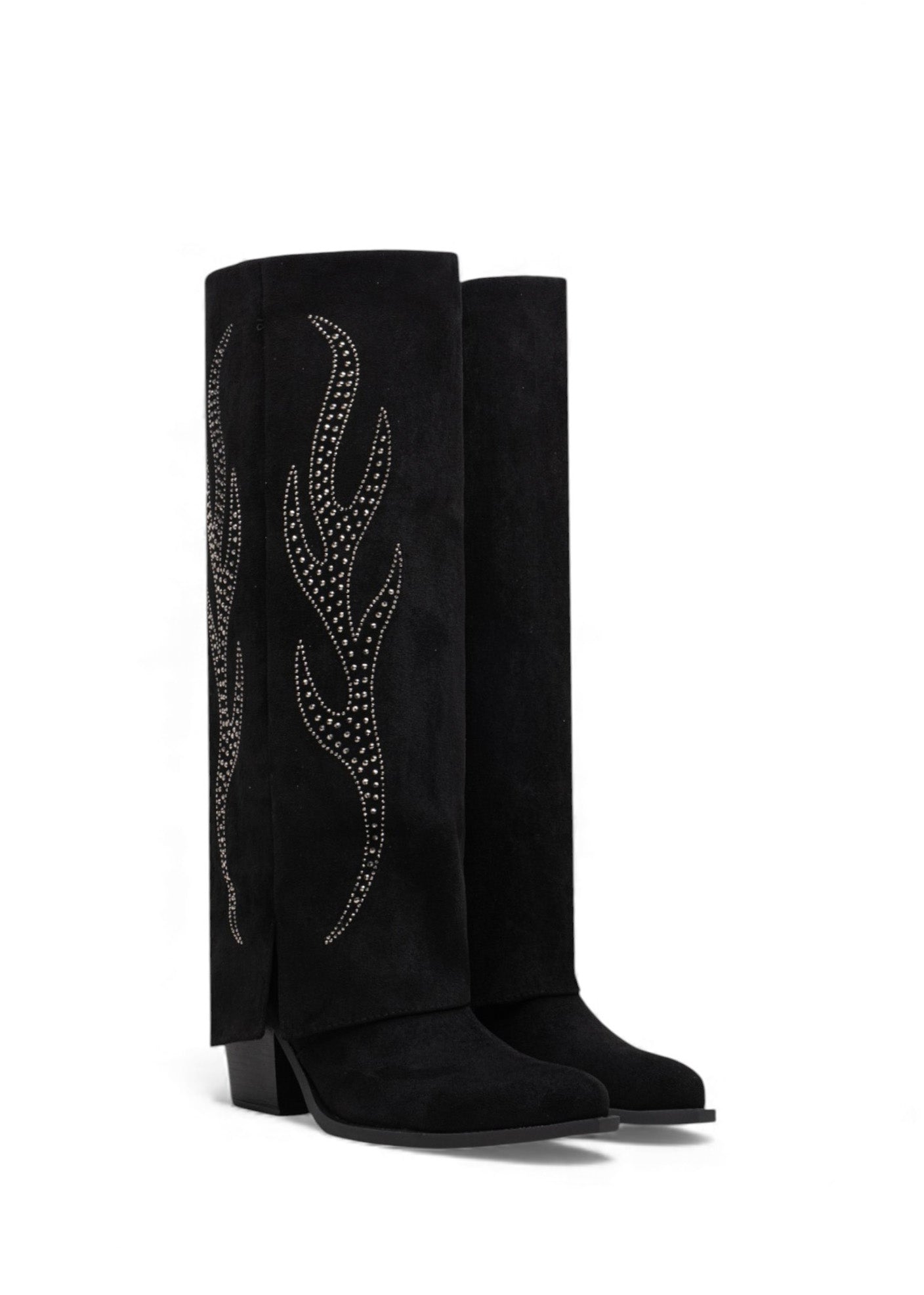 Bottes hautes en daim suédine à strass