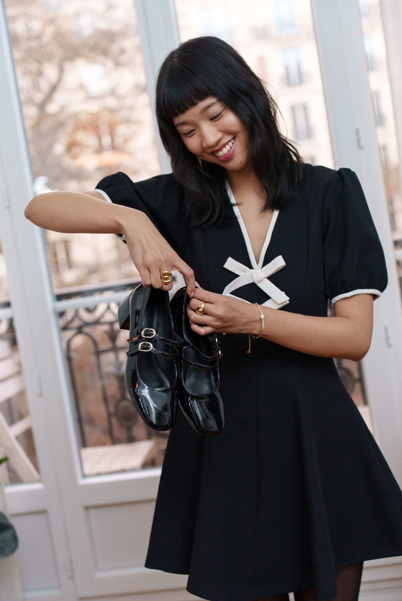 Babies vernis talons carrés blocs à doubles brides