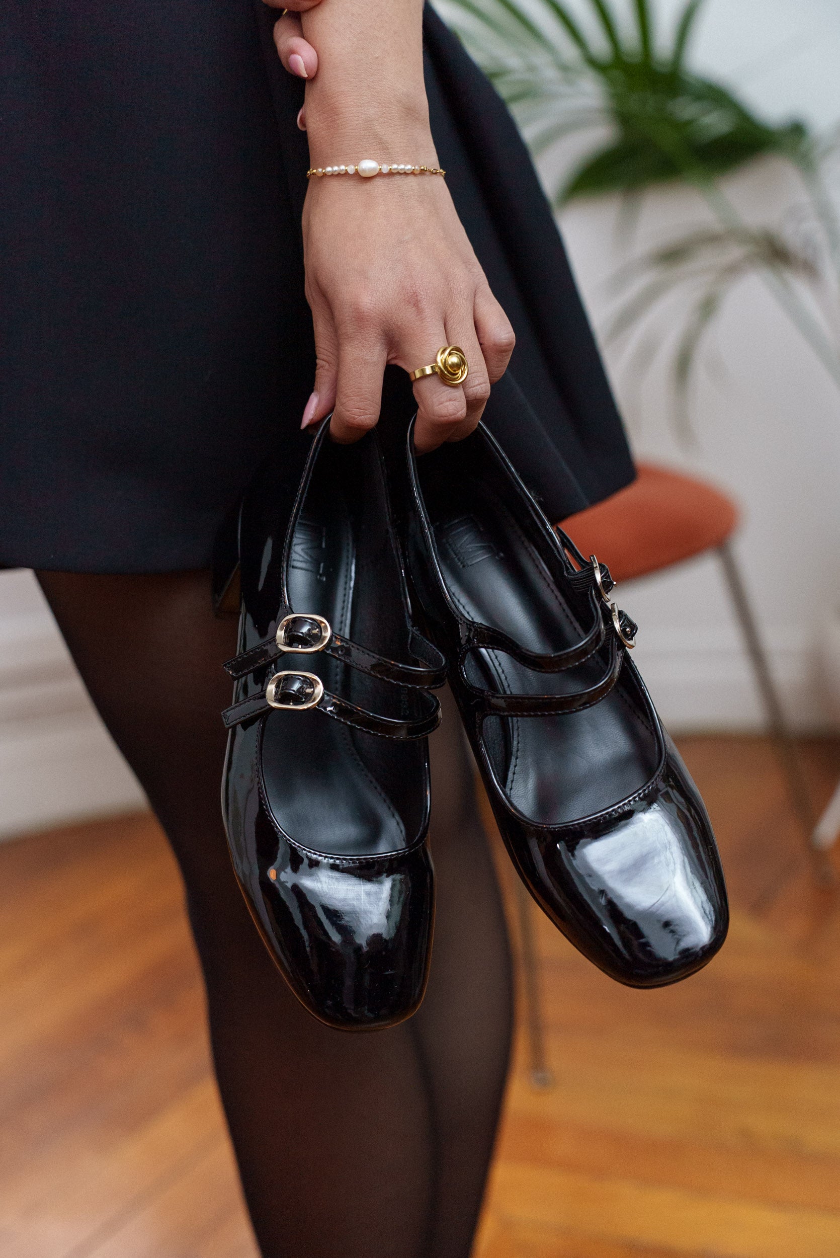 Babies vernis talons carrés blocs à doubles brides