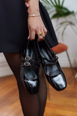 Babies vernis talons carrés blocs à doubles brides