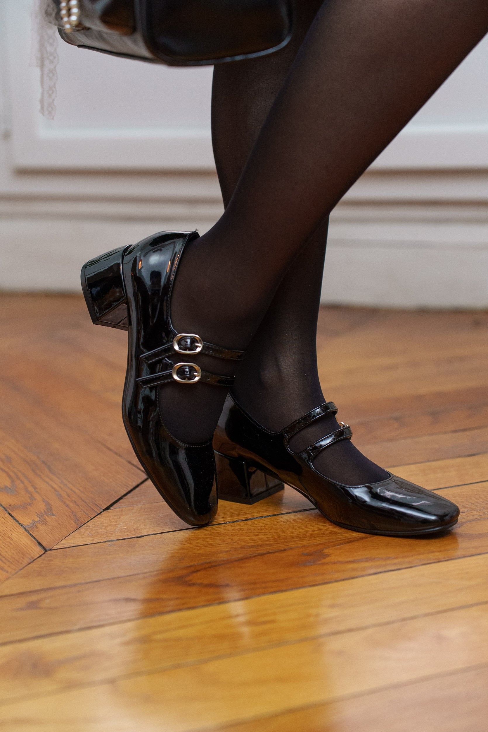 Babies vernis talons carrés blocs à doubles brides