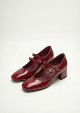 Babies vernis talons carrés blocs à doubles brides