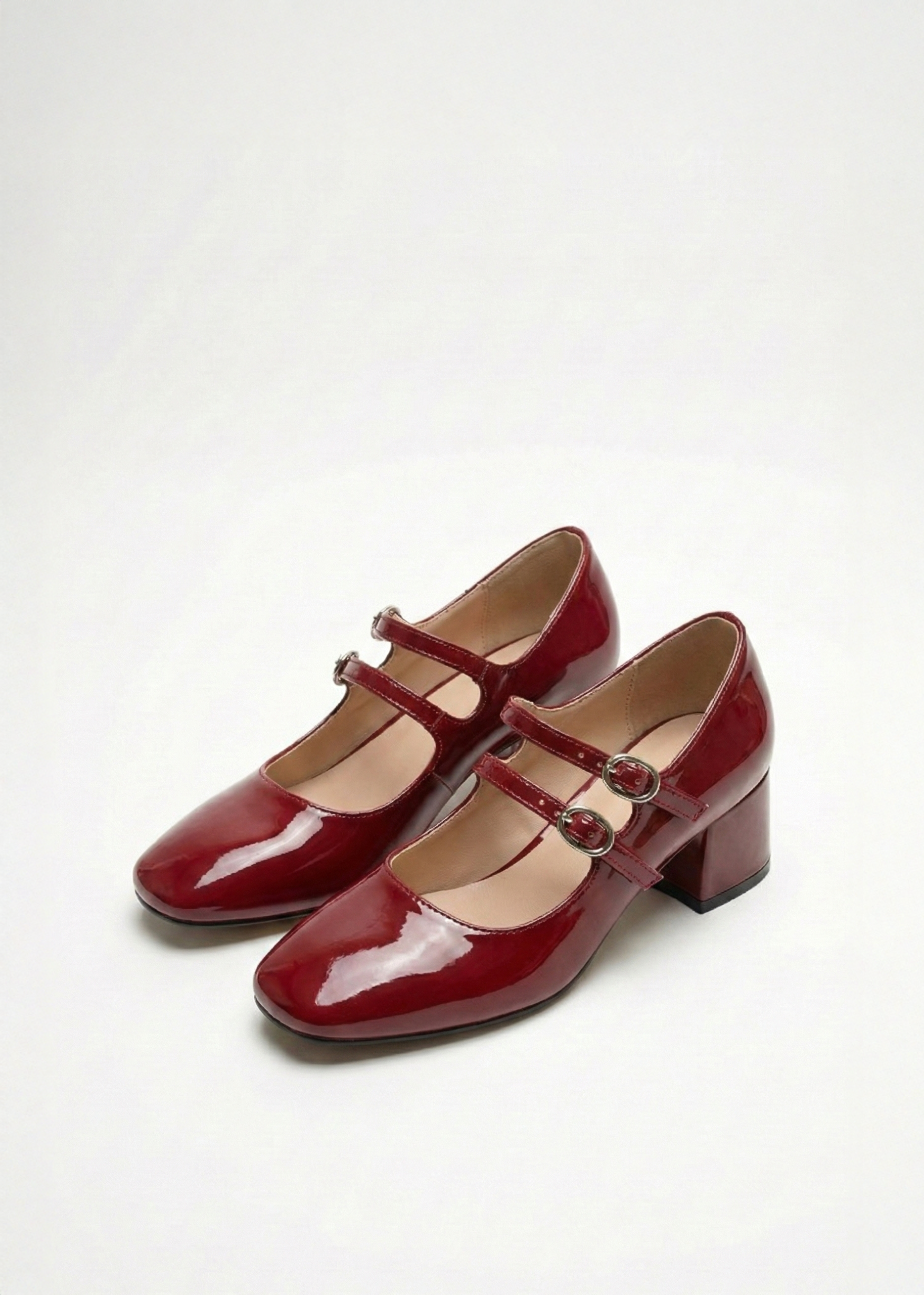 Babies vernis talons carrés blocs à doubles brides