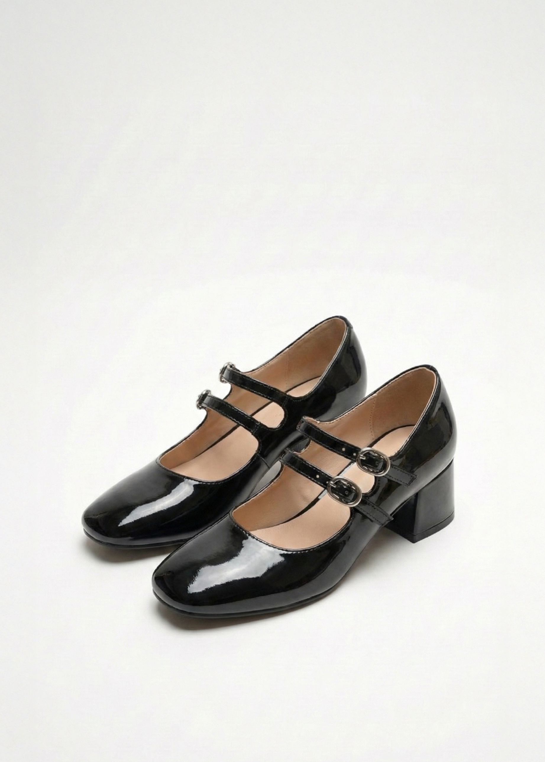 Babies vernis talons carrés blocs à doubles brides