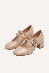 Babies vernis talons carrés blocs à doubles brides