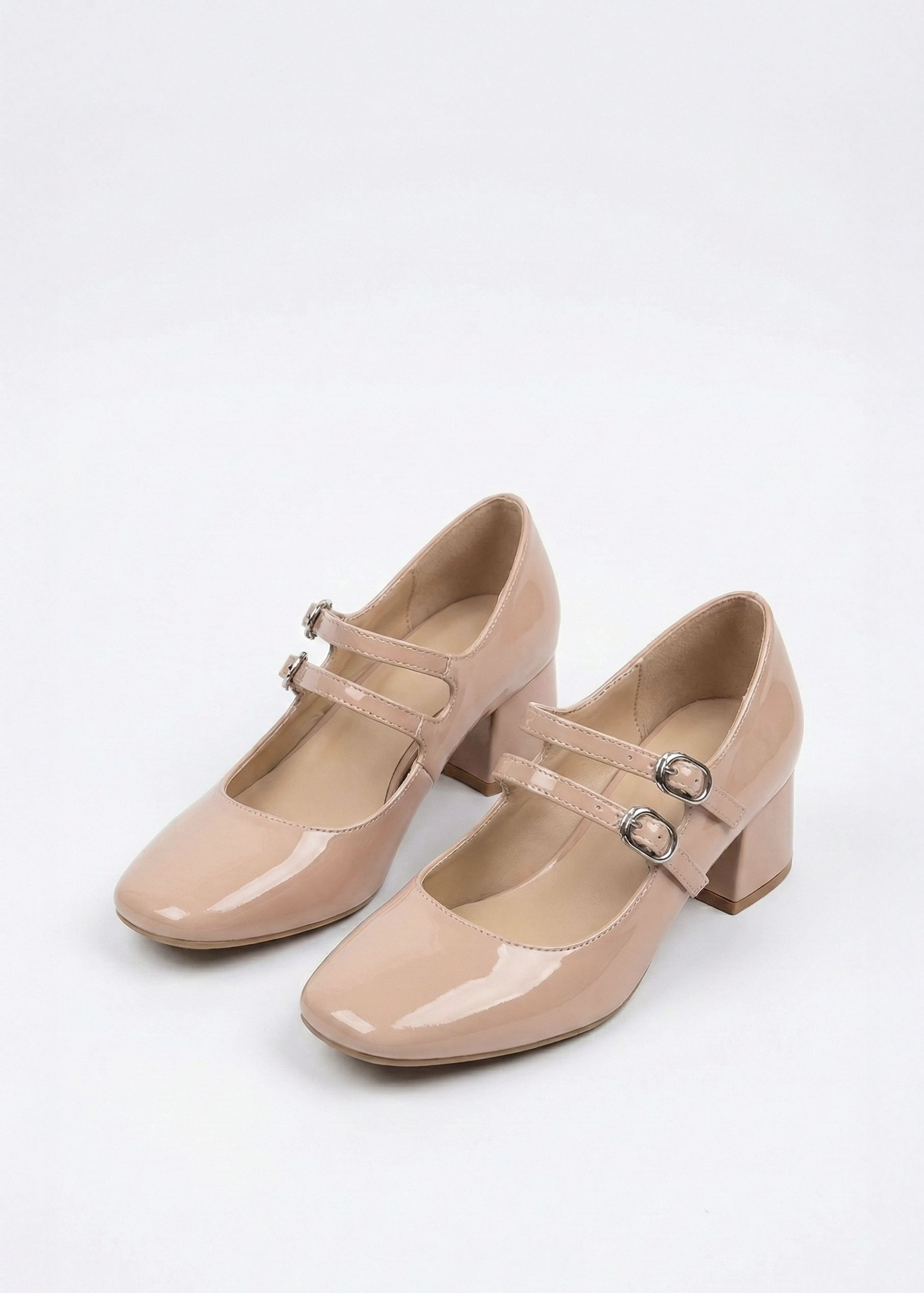 Babies vernis talons carrés blocs à doubles brides