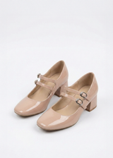 Babies vernis talons carrés blocs à doubles brides