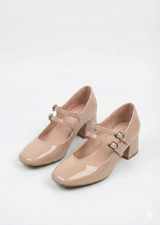 Babies vernis talons carrés blocs à doubles brides