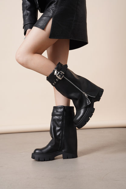 Bottes à Fermeture Éclair et Boucles Métalliques – Style Rock & Chic Urbain pour Automne / Hiver