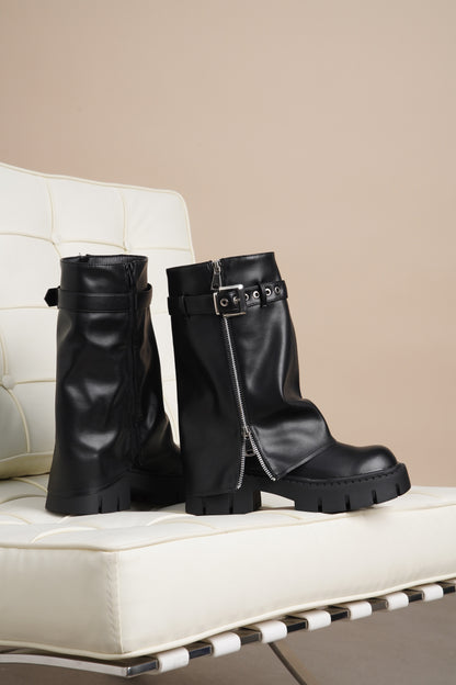 Bottes à Fermeture Éclair et Boucles Métalliques – Style Rock & Chic Urbain pour Automne / Hiver