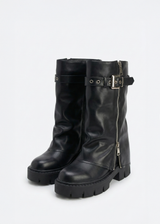 Bottines mi-mollet à zip et boucles