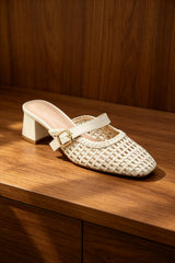 Mules Talon Carré Tressé Style Babies Mary Jane