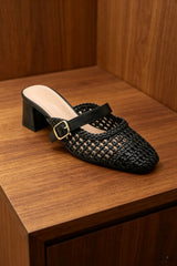 Mules Talon Carré Tressé Style Babies Mary Jane